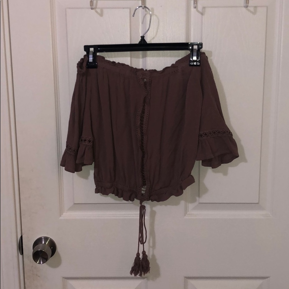 LA hearts off the shoulder top